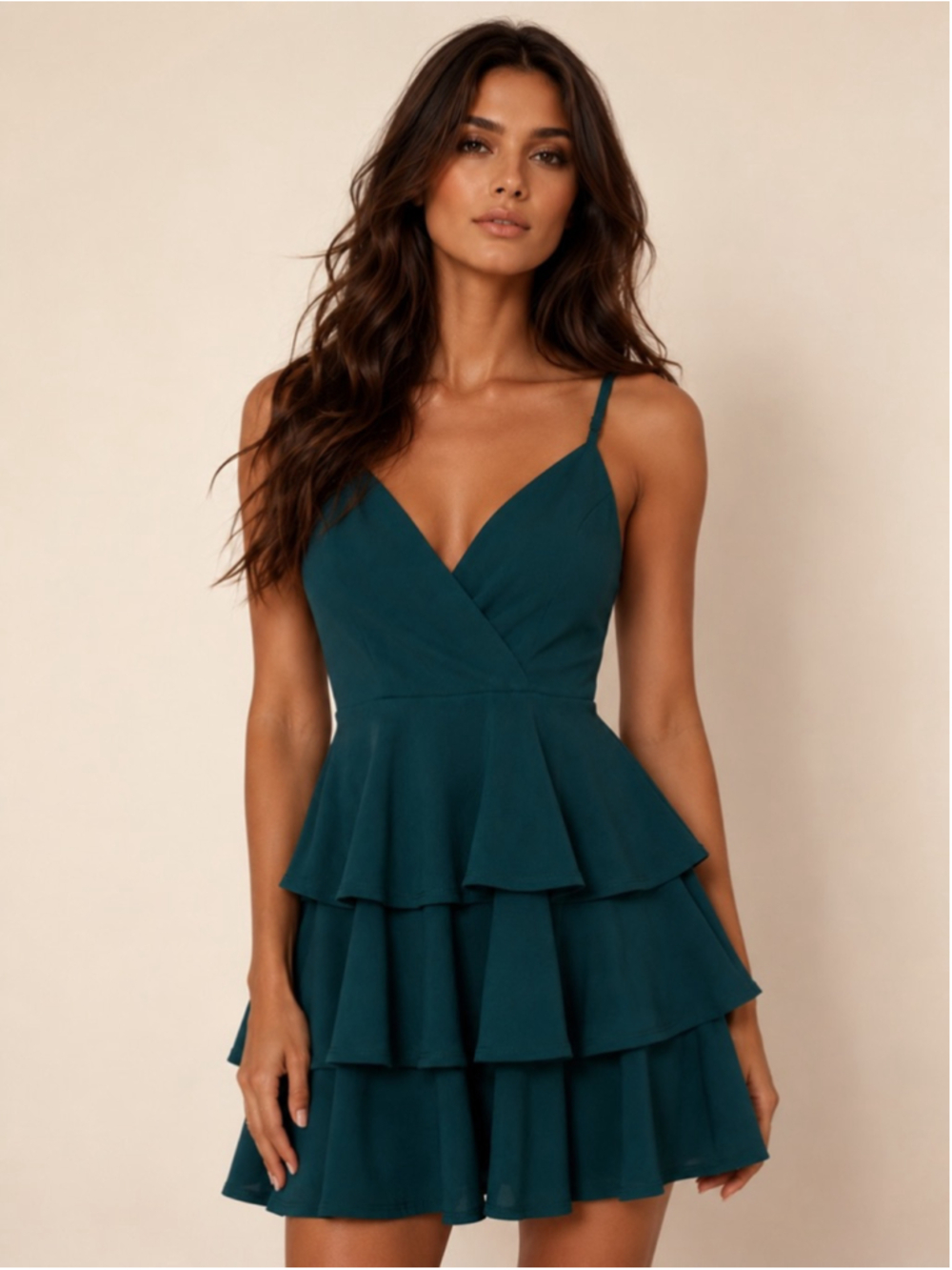 Altar’d State Emerald Green Mini Dress Tiered Ruffle‎ Quiet Luxury Parisian Boho